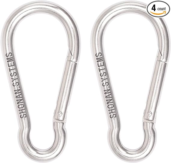 SHONAN Heavy Duty Carabiner Clips- Large Stainless Steel Spring Snap Hook, Locking Carabiners for Home Gym, Swing, Hammock, Lifting and Hanging