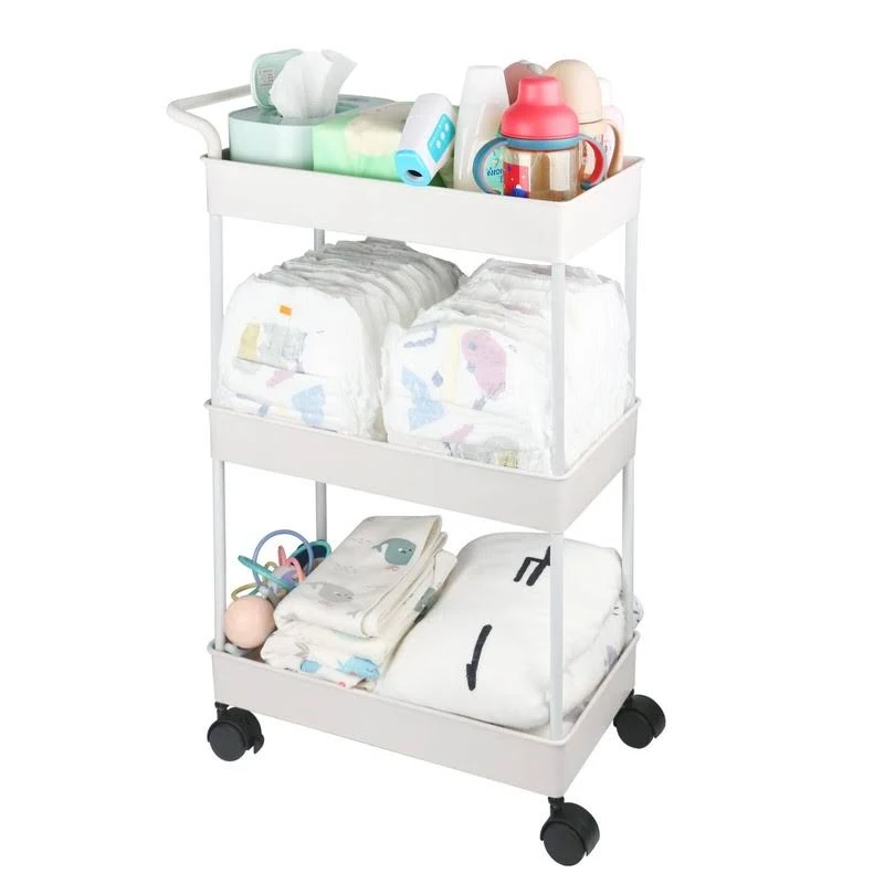 Baby Diaper Caddy, Plastic Movable Cart for Newborn Nursery Essentials Beige