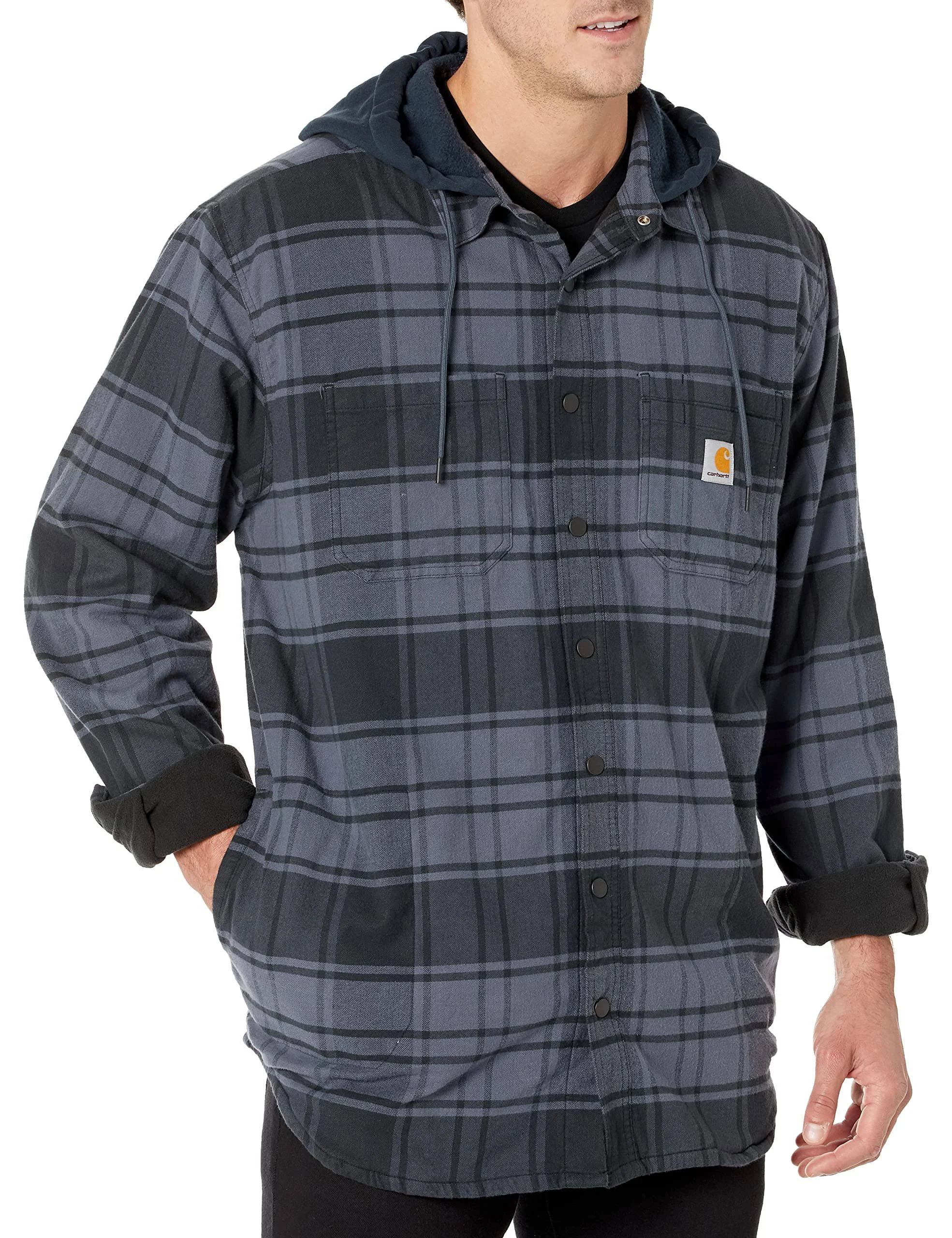 Carhartt Men's Rugged Flex Relaxed Fit Flannel Fleece Lined Hooded Shirt Jac