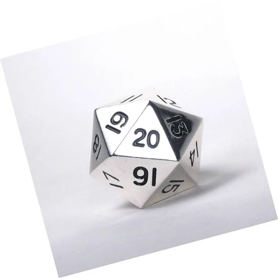 Massive 35 mm Solid Metal D20 Spin Down Life Counter Chrome Silver D&amp;D RPG MTG