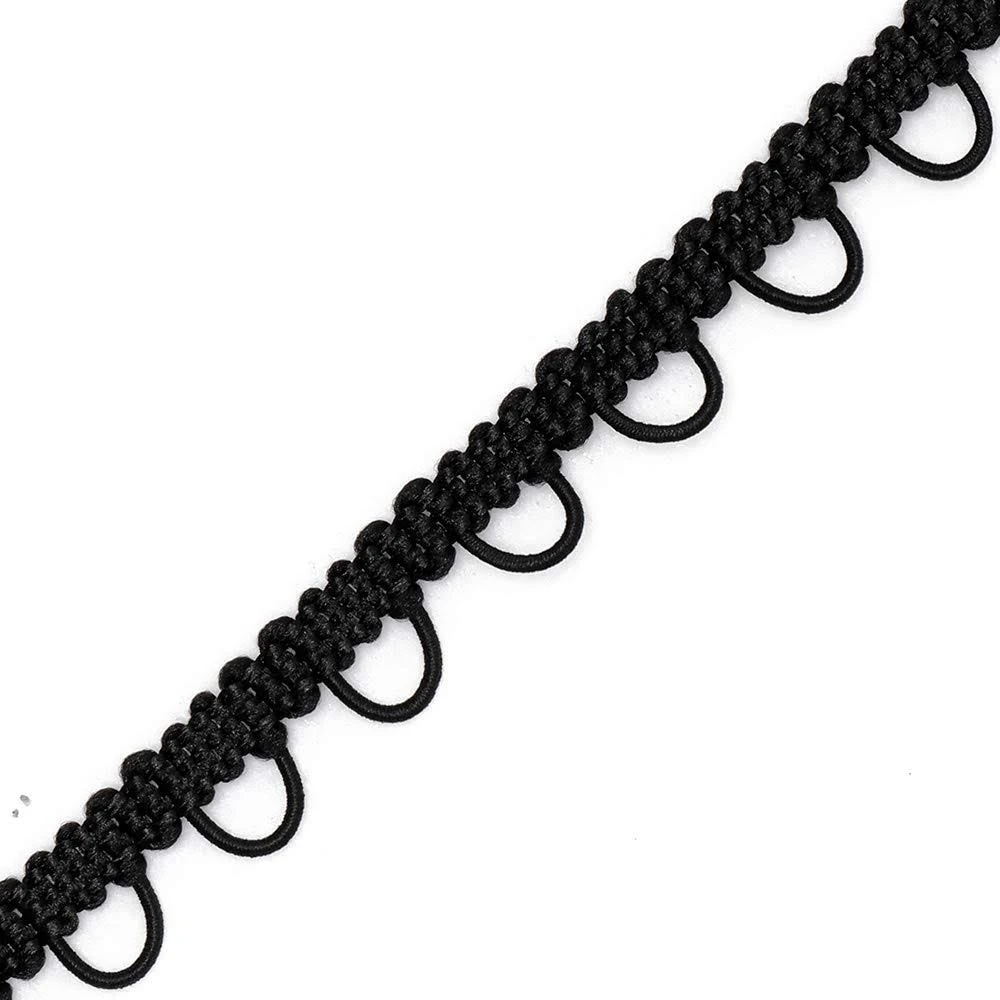 eJoyce 4-Yards Petite Braid Trim with Elastic Button Loop for Costume, Crafts and Sewing, TR-12155 (Black)