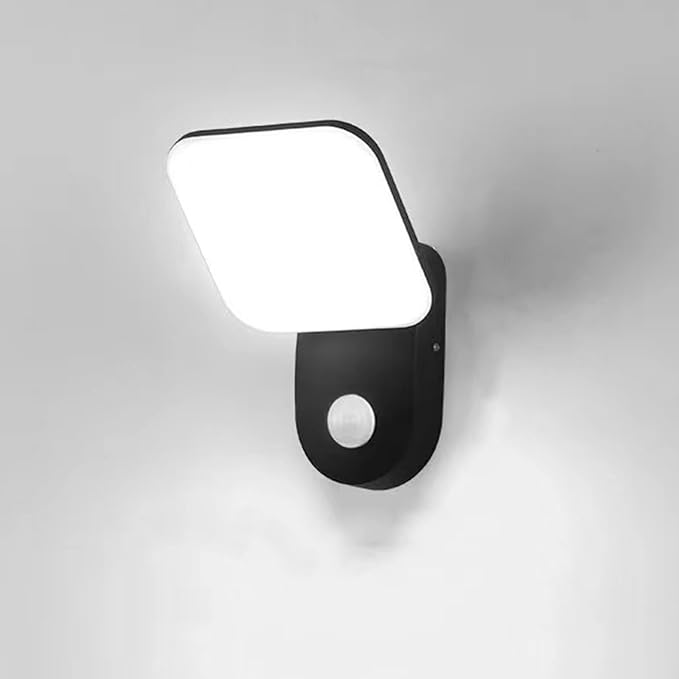 LED Motion Sensor Outdoor Lights Fixtures 12W 6000K Modern Exterior Porch Lights Wall Sconce Light for Patio Doorway Garage Matt Black Daylight White