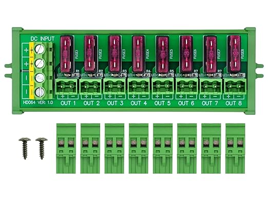 Screw Mount DC 5 - 32V 8 Channel Pluggable Side Wiring Terminal Block Power Distribution Fuse Module, HCDC HD064RP