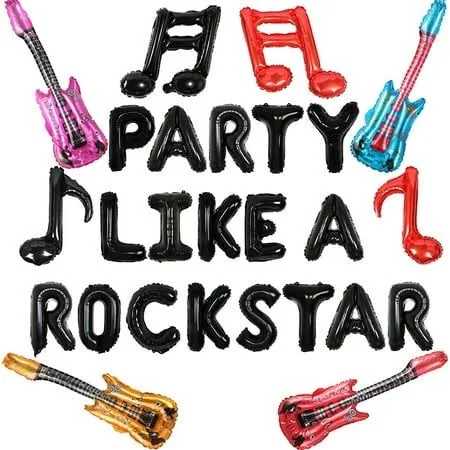 Rock and Roll Theme Party Decorations, Party Like A Rockstar Letter Banner Born to Rock Party Supplies with Guitar Music Note Foil Balloon Rock Music Theme Birthday DJ Bar Karaoke Party Decors