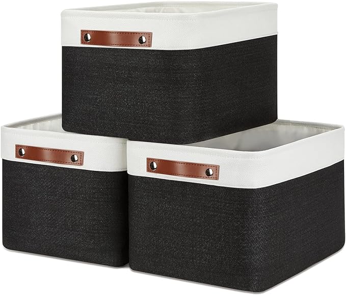 DULLEMELO Canvas Storage Bin with Handles, Fabric Bins for Shelves, Bedroom, Office,Nursery,Fabric Storage Baskets for Toys, Clothes,Gift(3-Pack