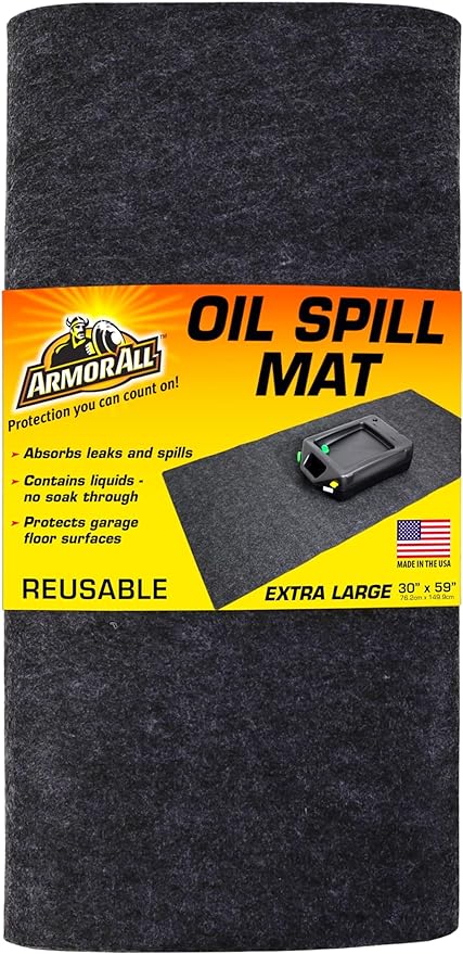 Armor All Premium Oil Spill Mat, Garage Floor Maintenance Mat (30" x 59"), Absorbent Oil Pad, Reusable, Washable, Durable, Waterproof Backing Contains Liquids, Protects Surface (USA Made)