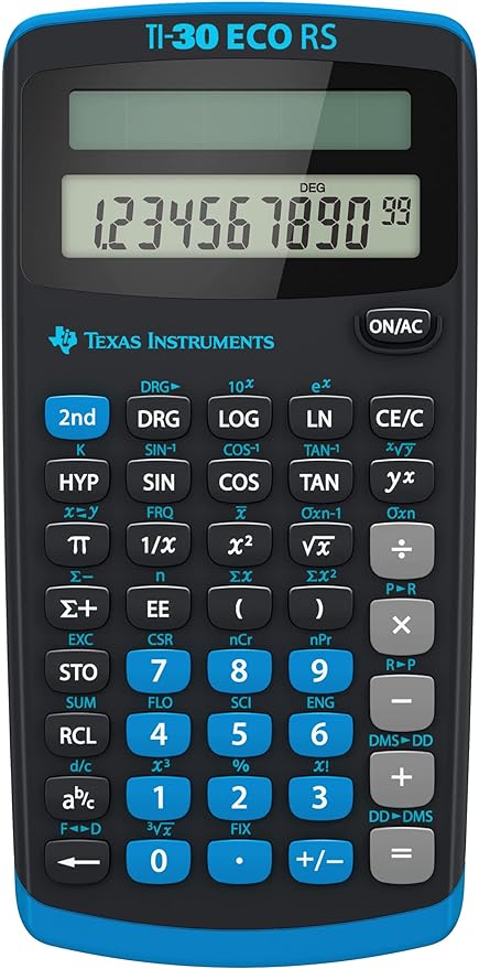 Texas Instruments TI-30 ECO RS FC Schulrechner (Einzeiliges 10-stelliges Display, Solarbetrieb) Schwarz