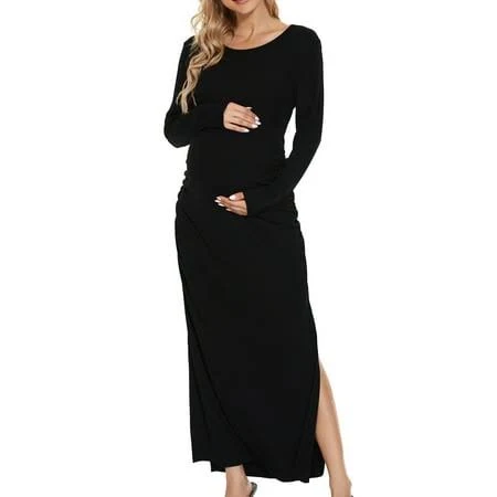 Long sleeve ruched maternity dress - black 

New...