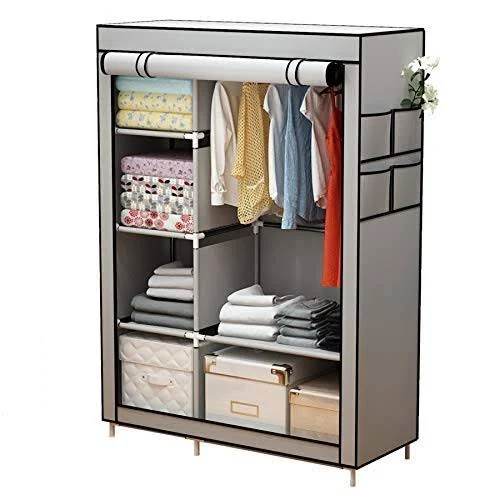 ACCSTORE Canvas Wardrobe Portable Wardrobe Clothes Storage with 6 Shelves and ...