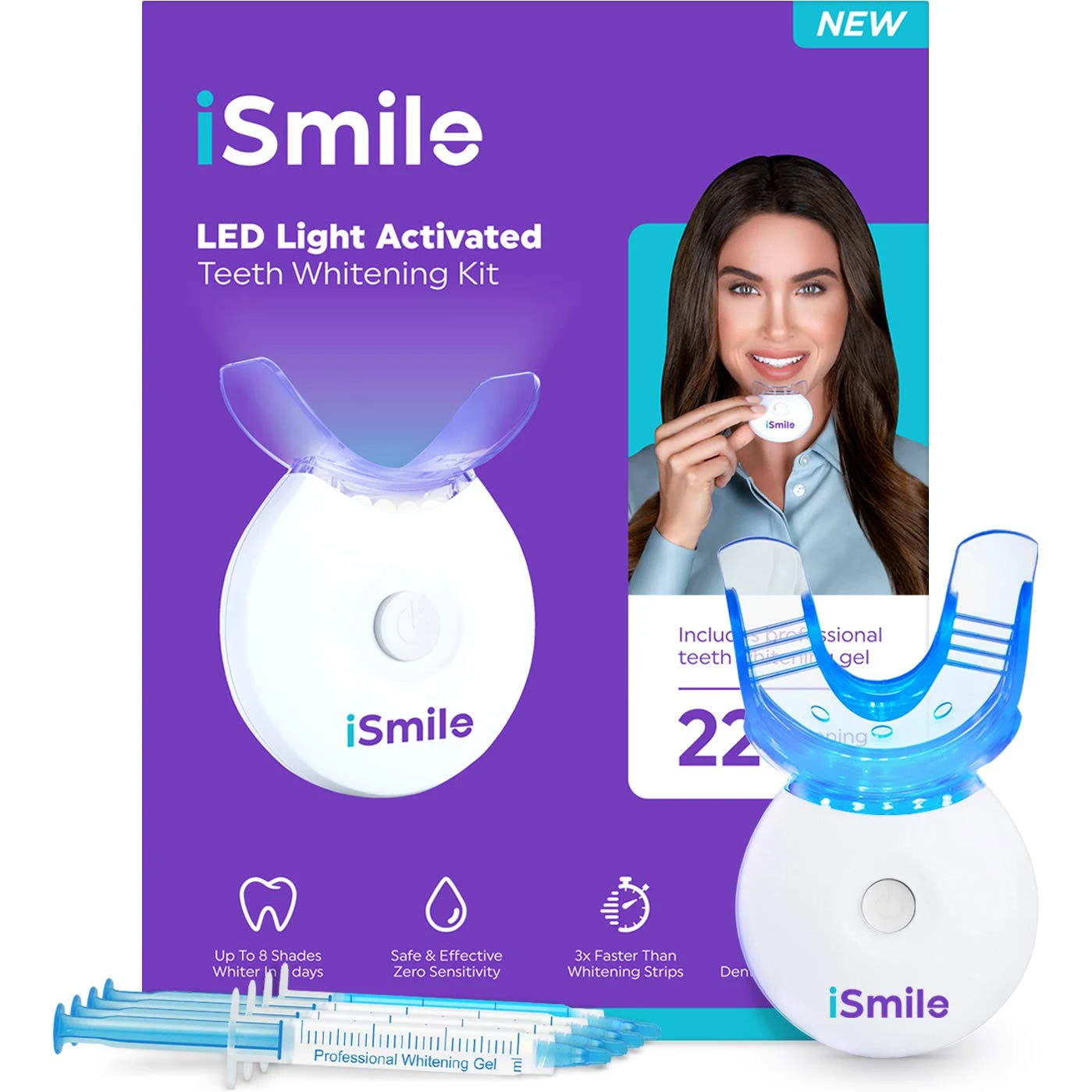 Ismile Teeth Whitening Kit - LED Light, 35% Carbamide Peroxide, (3) 3Ml Gel Syri