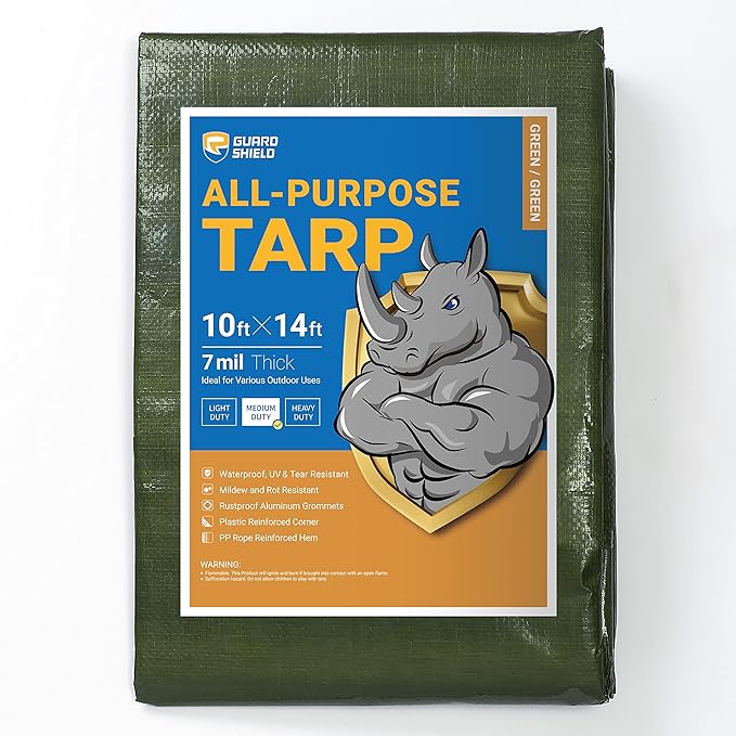 GUARD SHIELD Green Tarp Waterproof 10x14 Feet Medium Duty All Purpose Poly Tarps Cover 7mil