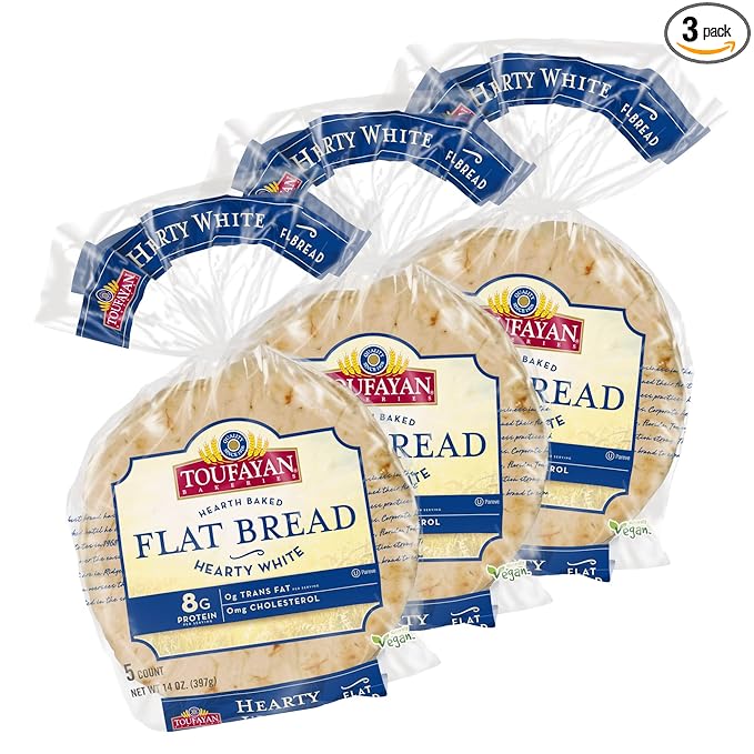 Toufayan Hearty White Flat Bread | Vegan | Kosher (3 Pack, 15 Flatbreads total)