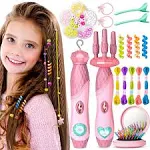 Geyiie DIY Hair Tools for Girls, Salon Makeup Set with Hair Braider, Rope Braiding Machine, Hair Clips , Little Girls Makeup Vanity Set Toys , Party