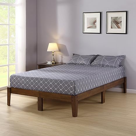 Olee Sleep Smart Wood Platform Bed Frame Queen Light Brown