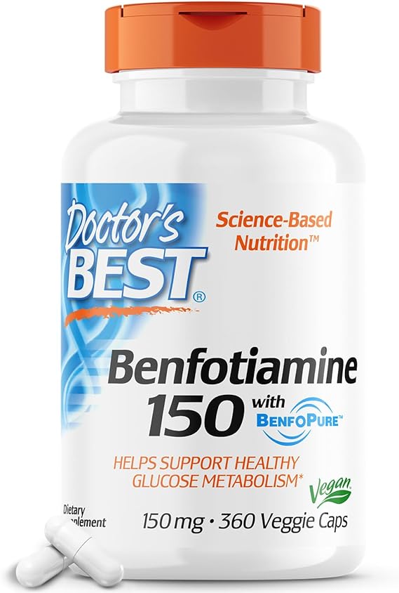 Doctor's Best Benfotiamine 150 with BenfoPure, Helps Maintain Healthy Glucose Metabolism, Non-GMO, Vegan, Gluten Free, Soy Free, 150 mg, 120 Veggie Caps