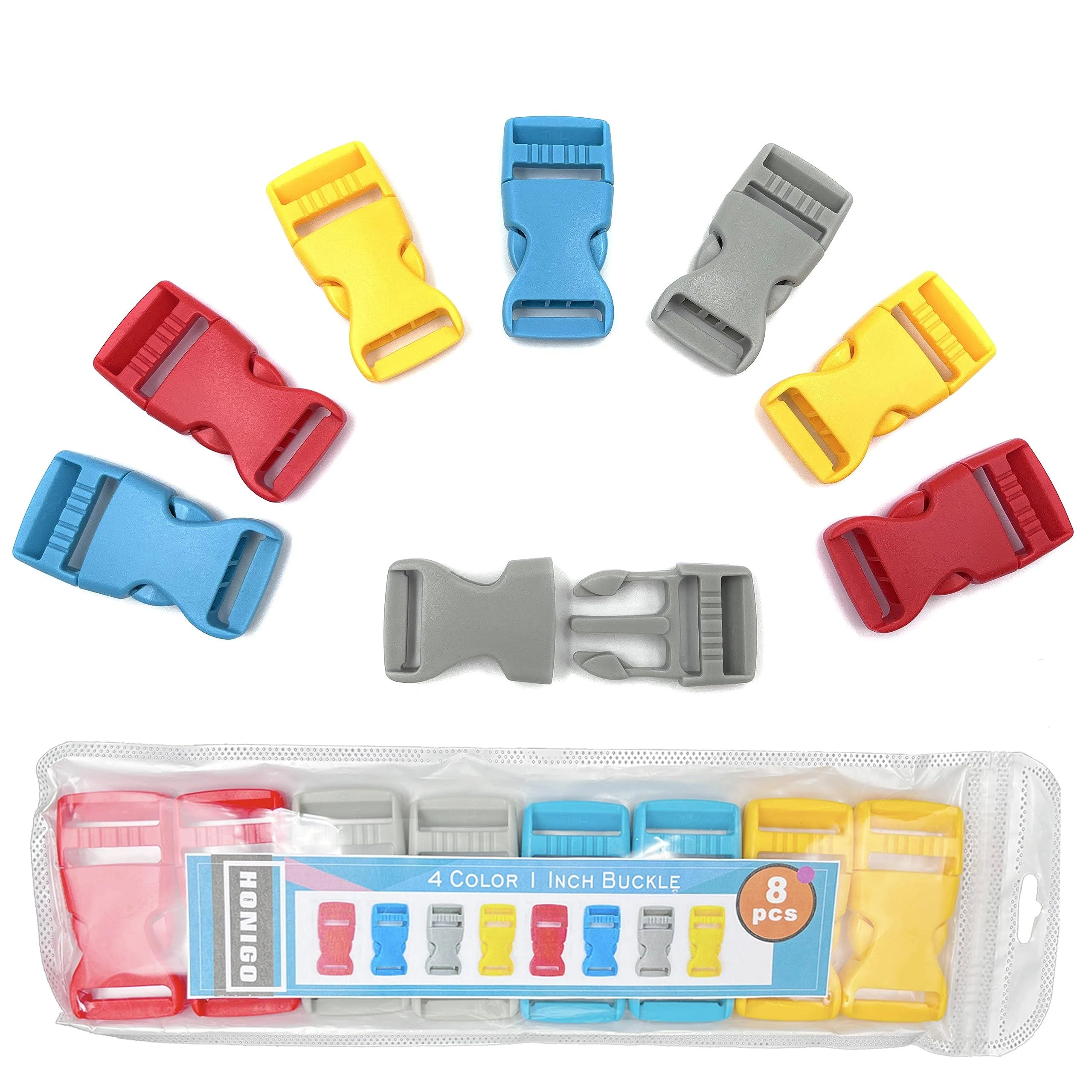 8 Pack Quick Side Release Buckle Flat 1 Inch Wide 4 colors One Side Adjustabl...