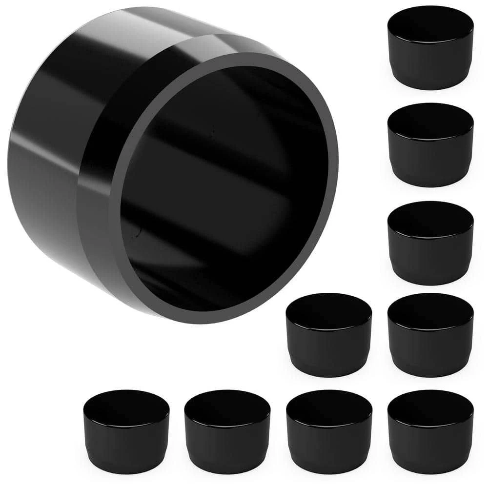 FORMUFIT 1" Furniture Grade External PVC End Cap in Black, 1.315” Actual Cap Diameter, Made in USA, UV-Resistant, Impact-Proof, Flat Cap for The Ends of PVC Pipe, 10-Pack