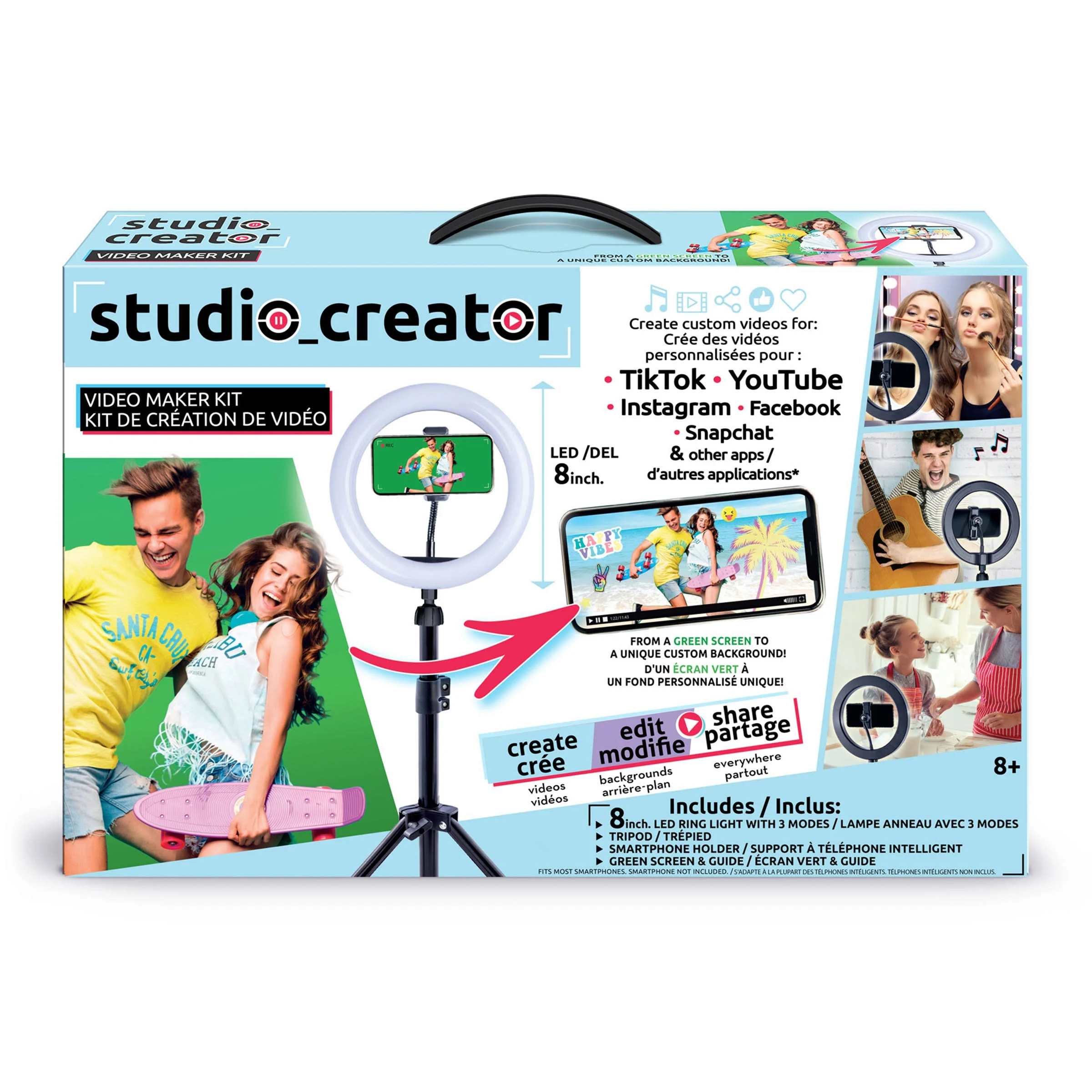 Studio Creator Video Maker Kit, Ring light  phone holder tripod Green Screen