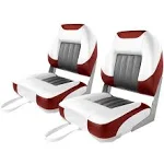 Leader Accessories Deluxe Low Back Folding Fishing Boat SEATS - Stainless Steel Screws Included,White/Grey/Red