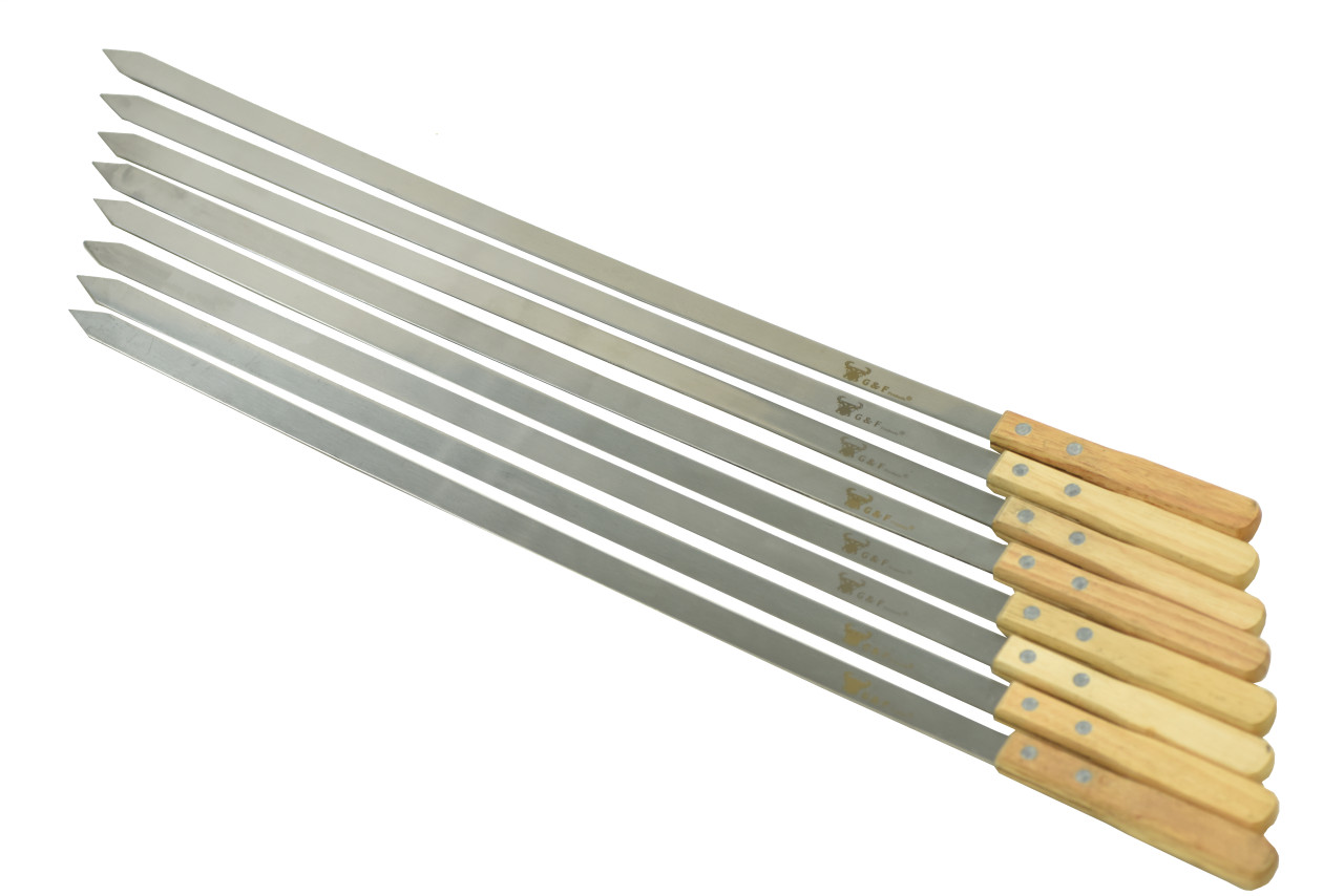 G & F Heavy Large Stainless Steel BBQ Skewers, 23-Inch Long, 1 Inch Wide Blade, Set of 8