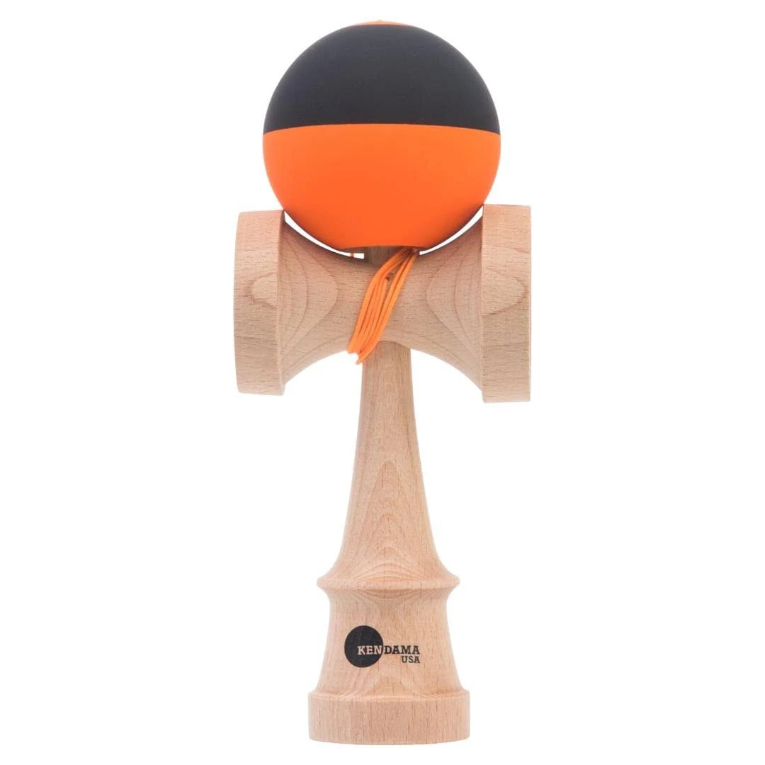 Kendama USA Kaizen Half Split Kendamas Sticky Rubberized Silk Paint & Extras Included (Orange)