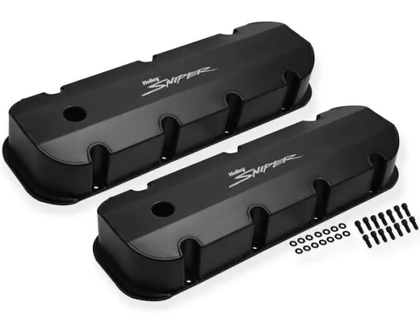 Holley 890004B Aluminum Valve Cover Set Tall Style w/Baffle/Smooth Hole Pair Black Finish Aluminum Valve Cover Set