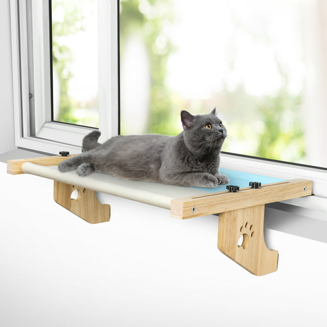 HEQUSIGNS Cat Sill Window Perch, Cat Window Perch with Wood Frame for Large Cats, Adjustable Cat Window Bed for Windowsill, Bedside, Drawer and Cabinet