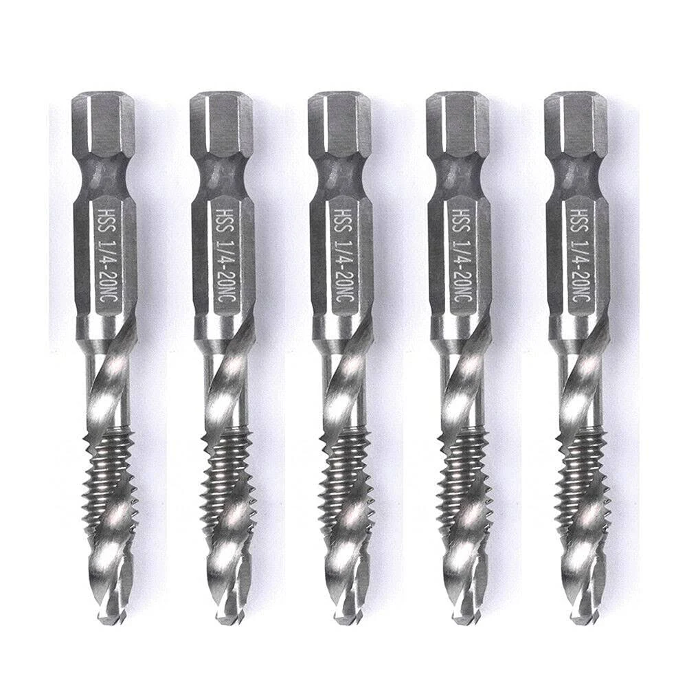 5PCS Combination Drill Tap Bit Set Screw Tapping Hex Shank HSS MetricImperial Plug Drill Bits Hand Tools 14-20NC