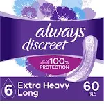 Always Discreet Incontinence Pads, Extra Heavy Absorbency, Long Length, 60 CT