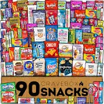 CRAVEBOX Variety Snack Pack Box Care Package (90ct) Halloween Treats Gift Bundle Candy Cookies Bars Crackers Chips Men Women Boys Girls Students Kids Adults Back to School