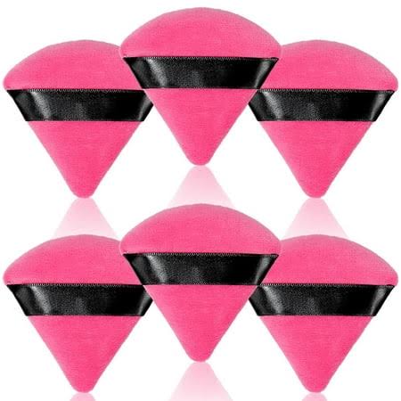 Triangle Powder Puff Makeup Puffs, 6 Pcs Ultra Soft Cotton Velour With Strap, Designed for Contouring,Under Eyes and Face Corners,Body Loose Powder Blending ​(White, Black)