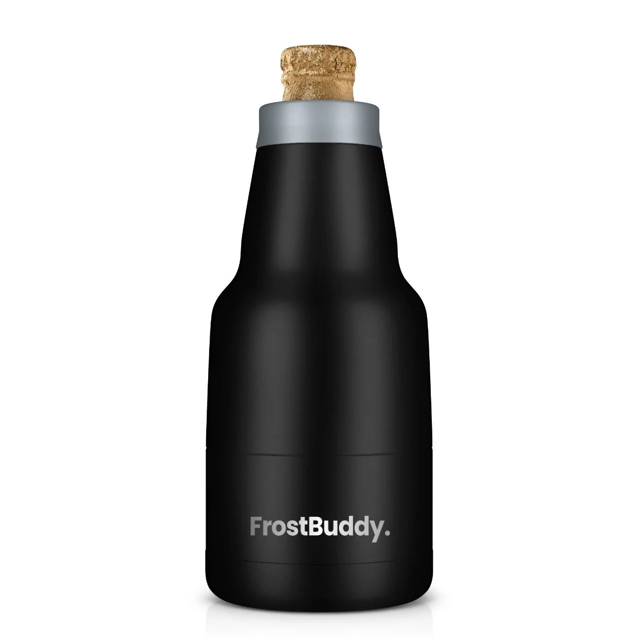 Frost Buddy Chubby - Modelo Beer Cooler Bottle - Beer Cooler - Double Wall Vacuum Insulated for Ice Cold Beer - Stainless Steel (Black)