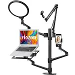 Viozon Selfie Desktop Live Stand Set 6-in-1 10" LED Ring Light Microphone Mount Compatible with 12-17" laptop/17-32'' monitor/7-13 Tablet/3.5-6.7