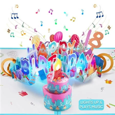 Venhoo Birthday Cards with Lights and Music, Funny Blowable Candle Musical Pop Up ...