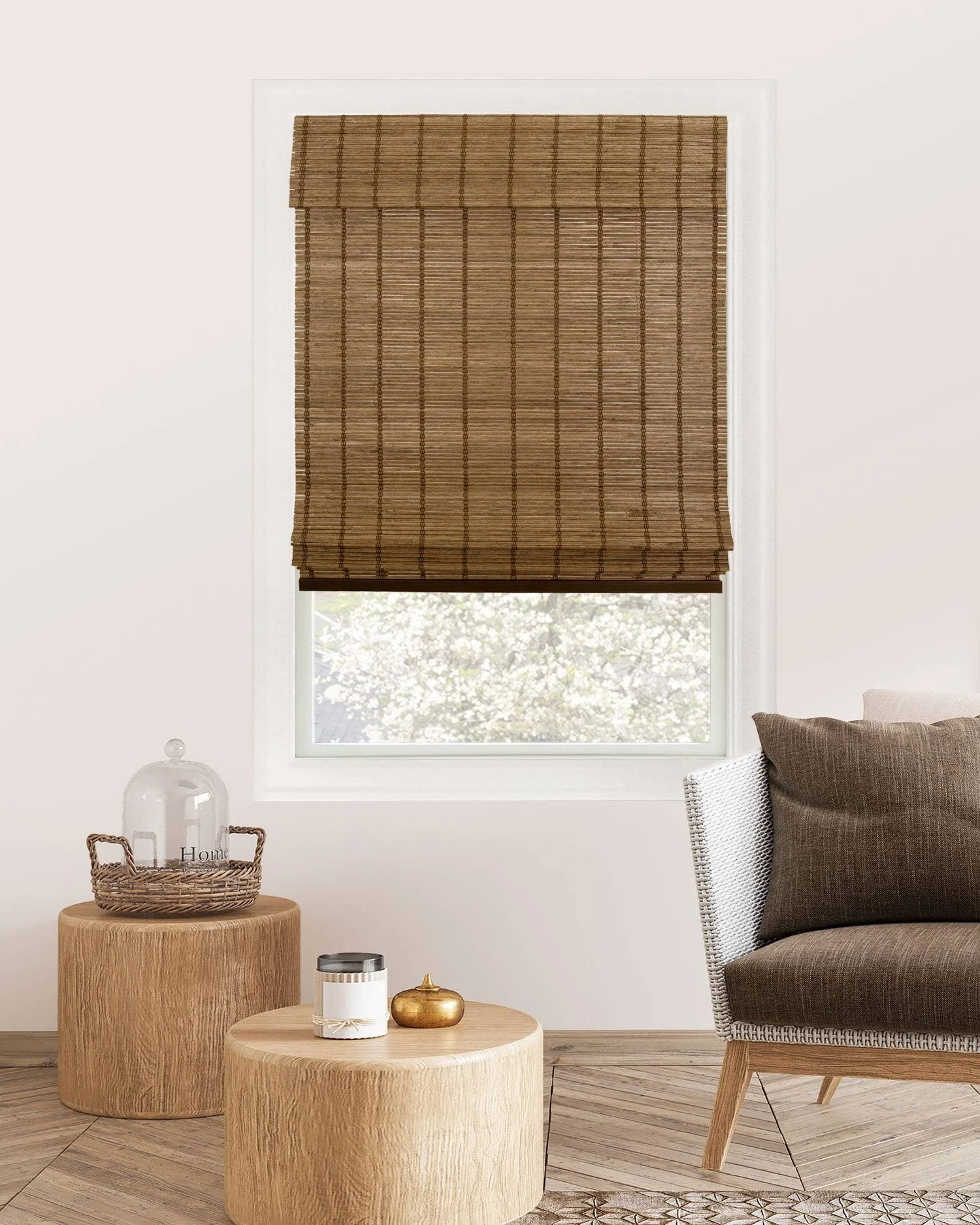 CHICOLOGY Bamboo Roman Shades - Designer Eco-Friendly Light Filtering Window Blinds, Ideal for Home & Patio, Premium Quality, Elk Brown, 35" W X 64" H