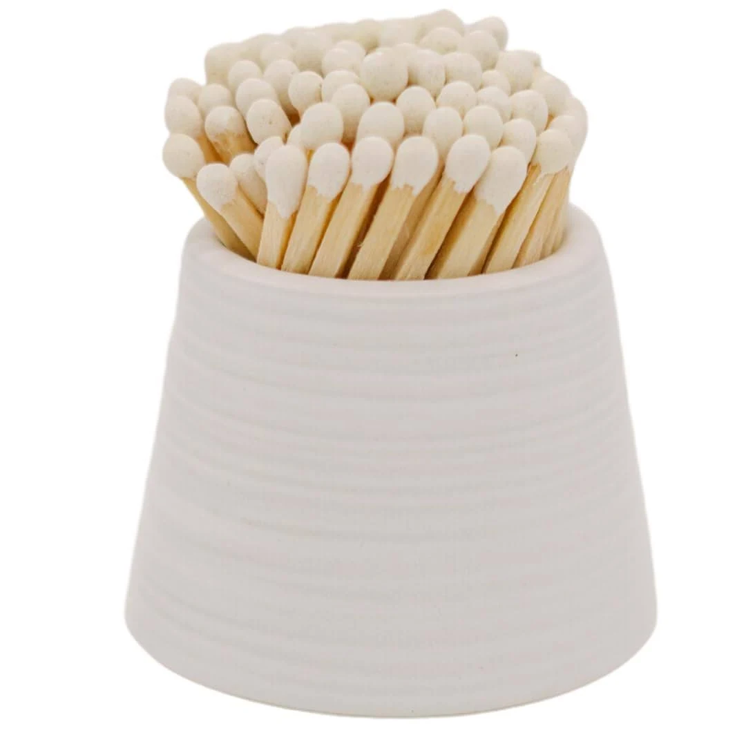 Taupe Ceramic Match Holder with Striker | Birthday, Holiday, Decorative, Gifts | Match Striker Jar for 2 Inch Small Decor Matches - Matches NOT Included