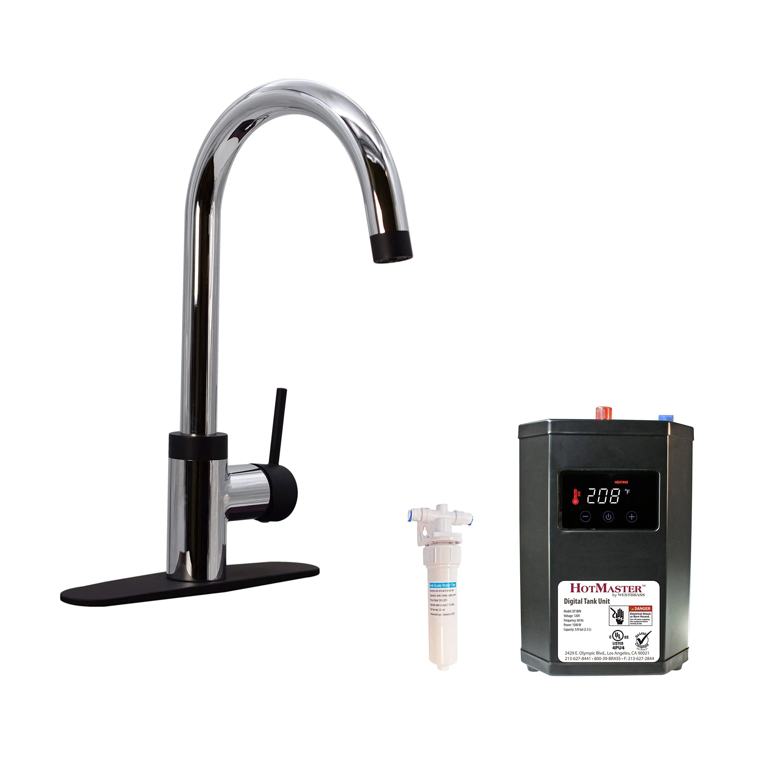 Westbrass HotMaster 3 in 1 Kitchen Faucet with Instant Hot Water Tank and Water Filter System