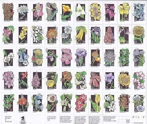 Scott  2647-96  Wildflowers  29¢  Sheet of 50  MNH  Sherwood Stamp | United States, General Issue Stamp