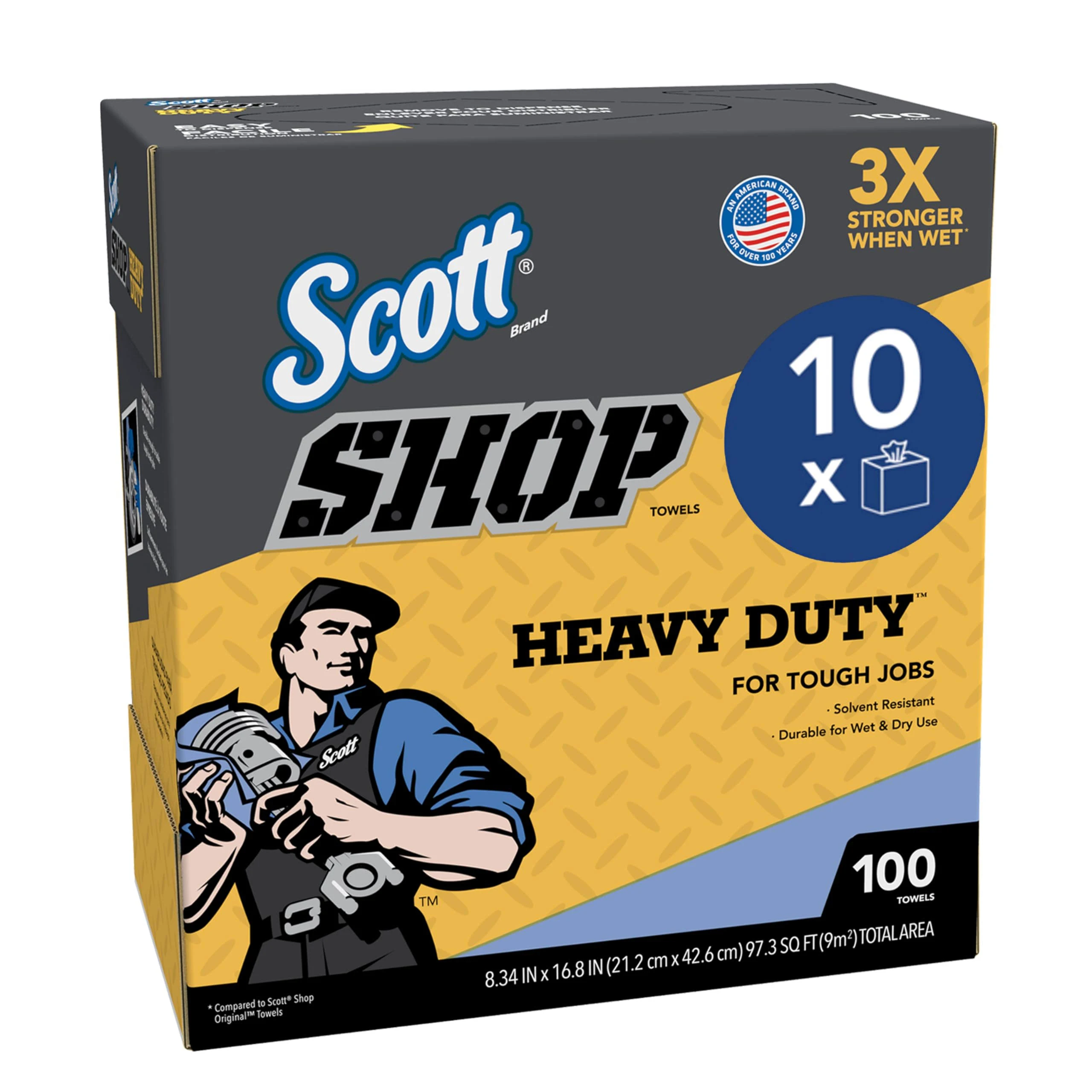 Scott® Shop Towels Heavy Duty™ (54014), Blue Shop Towels for Solvents and Heavy Duty Jobs, 8.34"x16.8" sheets, Pop-Up™ Box (100 Towels/Box, 10 Boxes/Case, 1,000 Towels/Case)