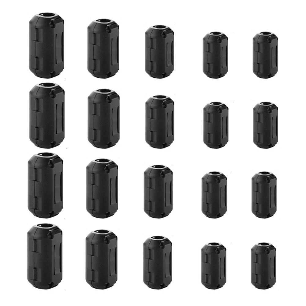 Ceedmon 20 Pieces Clip-on Ferrite Ring Core RFI EMI Noise Suppressor Cable Clip for 3mm/5mm/7mm/9mm/13mm Diameter Cable, Black