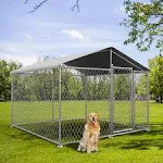 Lyromix Large Dog Kennel Outdoor Heavy Duty Outdoor Dog Kennel Chain Link Dog Cage Dog Playpen Dogs Run with Lock UV & Waterproof Roof for Backyar