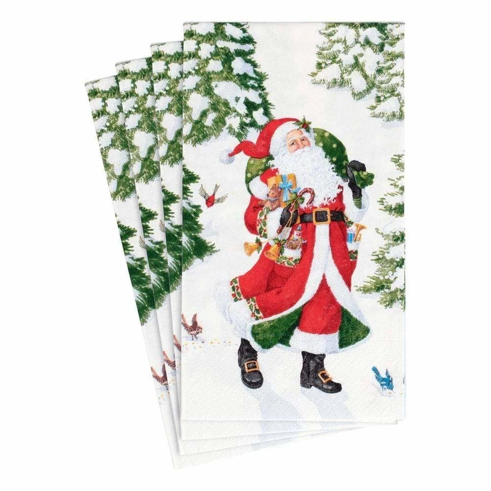 Caspari Paper Guest Towel Napkins, Woodland Santa - 2 Packs (16100G)