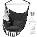 Y- STOP Hammock Chair Hanging Rope Swing, Max 500 Lbs, 2 Cushions Included, Large Macrame Hanging Chair with Pocket for Superior Comfort, with Hardware Kit (Beige)