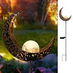 Homeimpro Moon Solar Garden Lights Outdoor Stakes, Waterproof Crackle Glass Metal Decorative Lights for Lawn, Patio Accessories, Halloween Yard Decor, (Bronze)