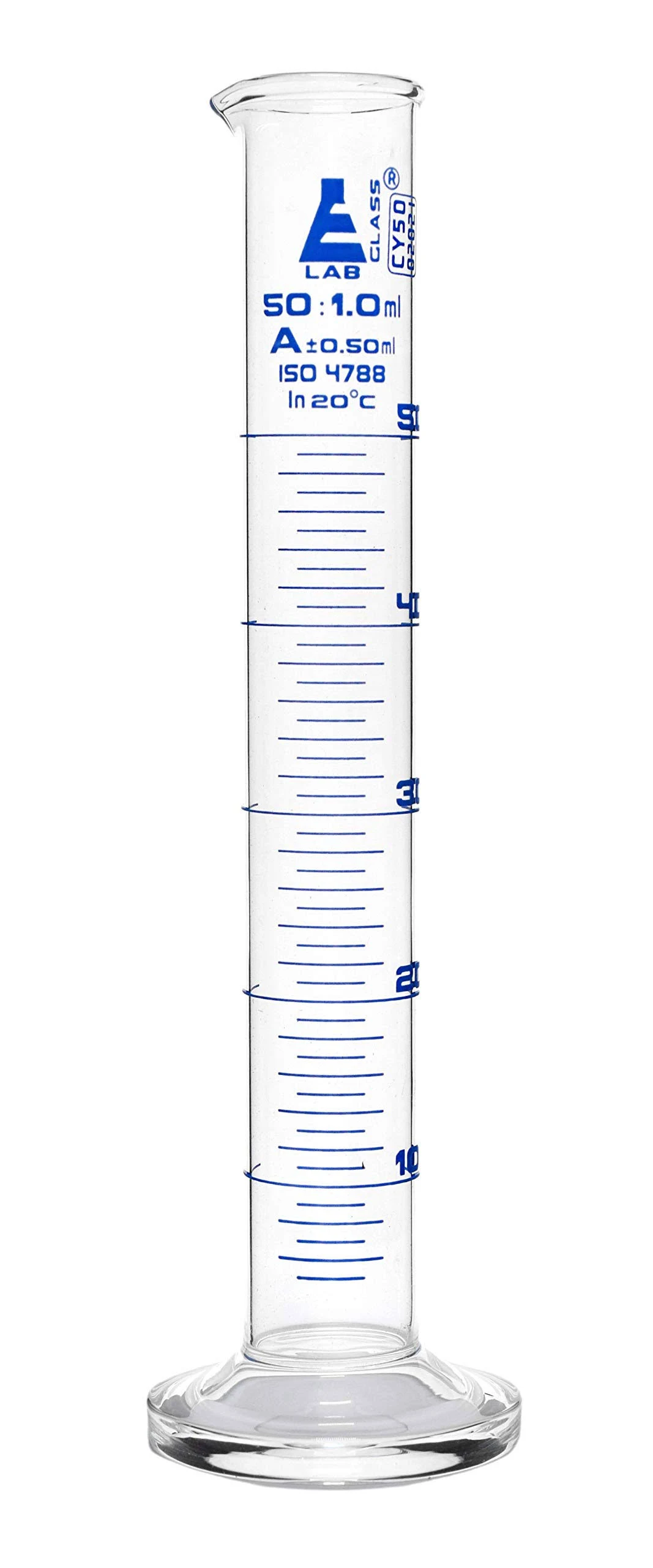 Eisco Labs Graduated Cylinder, Borosilicate, Class A, Round Base, 50ml Cap, 1.0mL ...