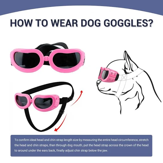 PETLESO Dog Goggles for Small Dogs, Adjustable Foldable Glasses Pink