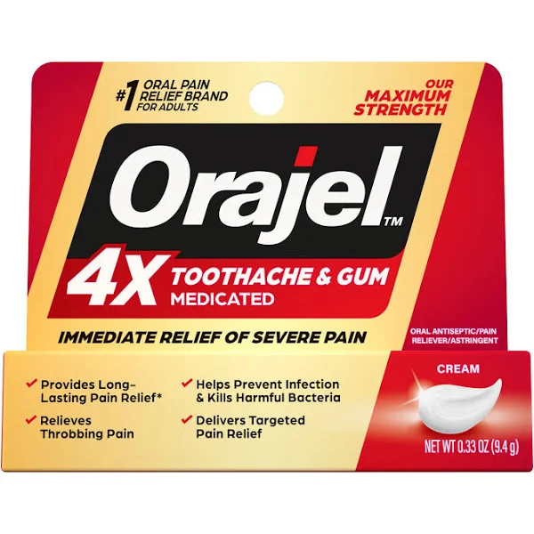 Orajel 4X for Toothache & Gum Pain: Severe Cream Tube 0.33oz- From #1 Oral Pain Relief Brand