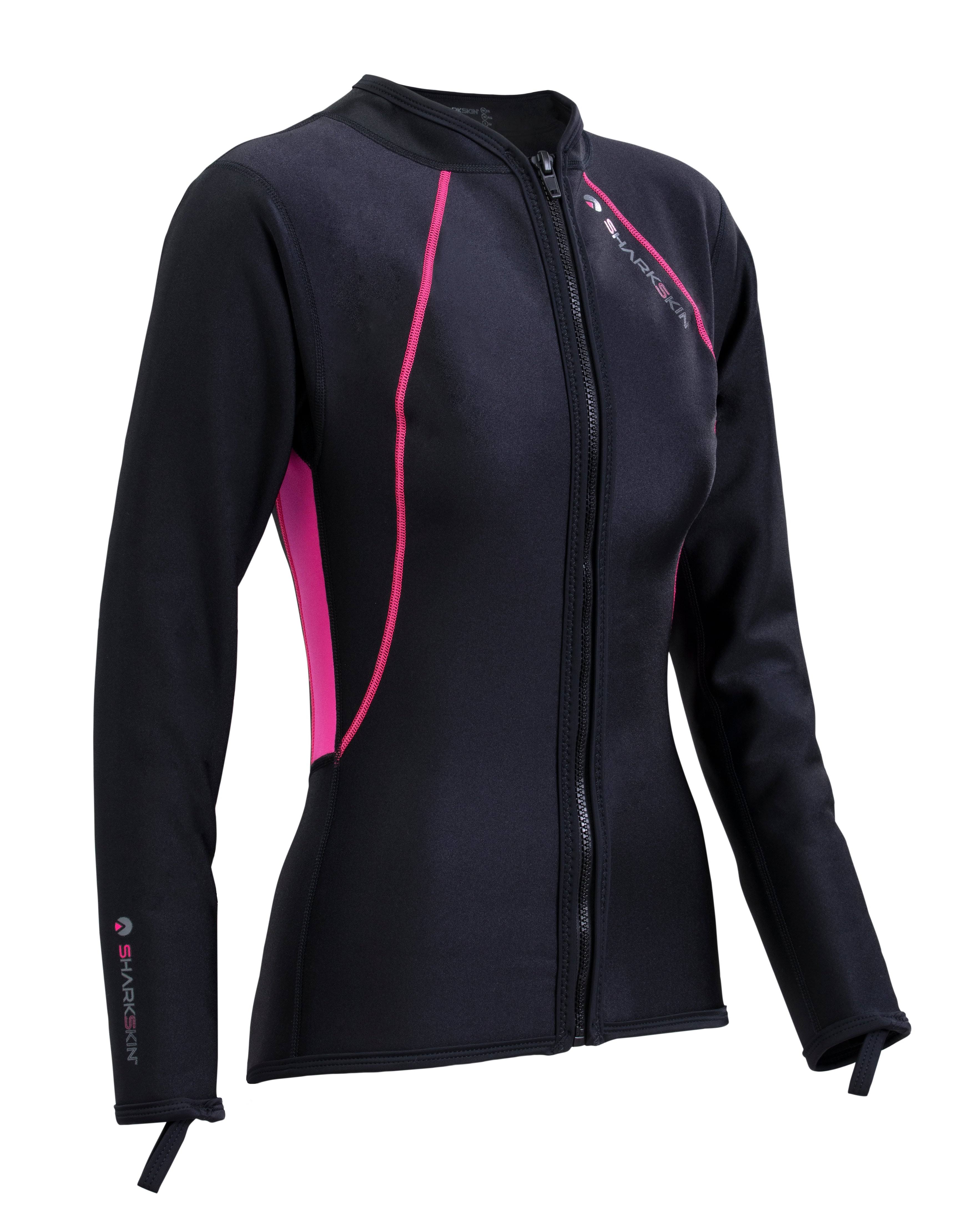 Sharkskin Women’s Robust Chillproof Long Sleeve Full Zip Shirt for Scuba Diving and Water Sports, Black/Pink