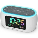 Housbay Glow Small Alarm Clock for Bedrooms with 7 Color Night Light, Dual Alarm, Dimmer, USB Charger, Battery Backup, Nap Timer, FM with Auto-Off