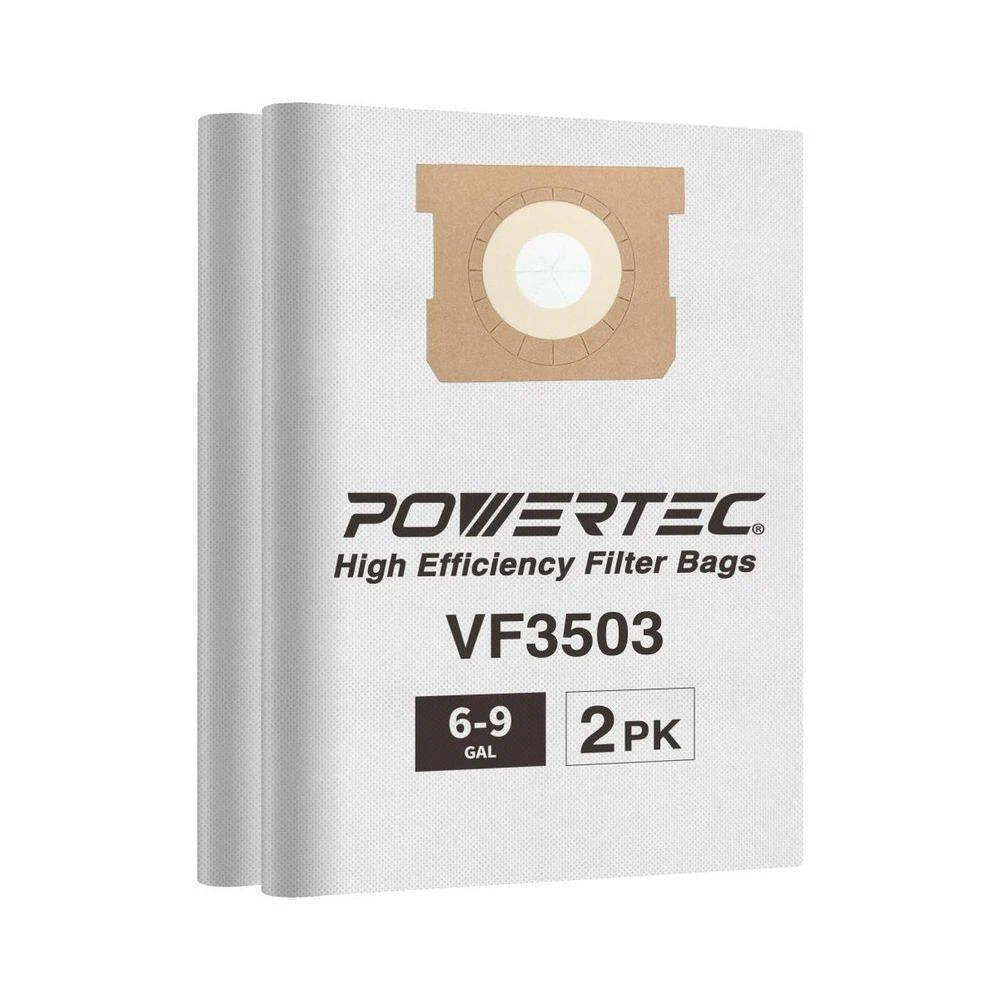 POWERTEC 75016 Filter Bags for RIDGID/WORKSHO<wbr/>P Wet/Dry Vacuum VF3503 - 2/PK